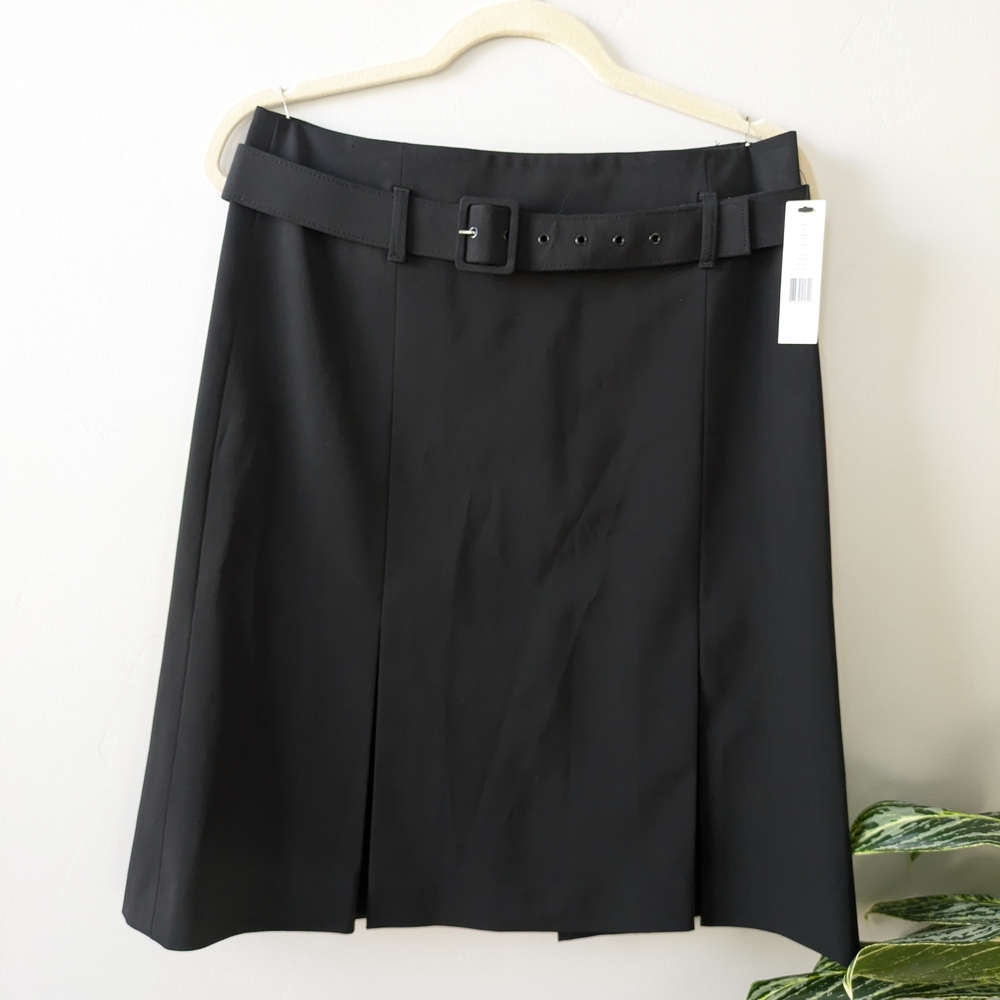 NWT Theory Classic Black A-Line Skirt with Buckle Belt